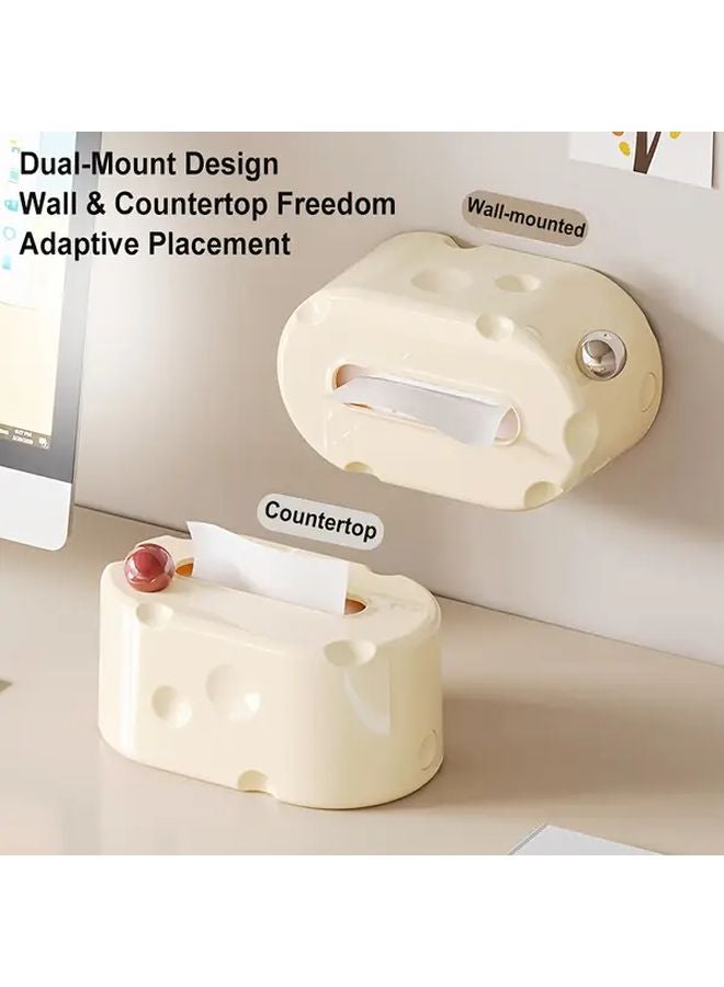 غطاء صندوق المناديل الكريمي بنقاط كرات حمراء، قابل للتركيب على الحائط أو سطح المنضدة من الجانبين - Image 1